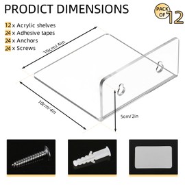 Acrylic Small Adhesive Wall Shelves,Mini Floating Shelves,Acrylic Display Shelves,Ledges for Pop Figures,Plant,Picture Photo Modern Wall for Bedroom Decor Living Room