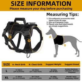 Dog Harness for Medium Large Dogs, Dog Harness No Pull Dog Harness Padded with 3 Handles, Safety Harness Anti-Pull Chest Harness Reflective for Dogs Walking, Black (L)