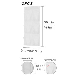 Pack of 2 Over the Door Organiser for Shoes, with Hooks, Over the Door Shoe Organiser, with 6 Pockets, Shoe Storage Hanging Space-Saving, Shoe Storage Organiser, for Bedroom, Living Room, etc. (White)