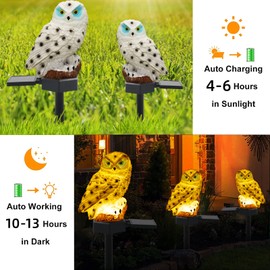 iQYTB - Juego de 2 luces solares para jardín, diseño de búho, luces solares para jardín al aire última intervensión, IP67, impermeables, de color blanco cálido, para jardín, patio, césped, decoración de pasarela (blanco)