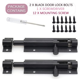 Joyangy 3 Inch Black Slide Barrel Bolt Latch, Aluminum Alloy Slide Door Latch Lock, Heavy Duty Gate Sliding Bolt Latch Lock for Home Yard Garden Door Security, with Screws, 2pcs