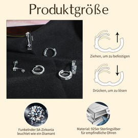 VIDONIO 3 Pairs of Earrings 925 Silver for Women, 14K Gold-Plated Hypoallergenic Earrings Set, Stackable AAA+ Cubic Zirconia Stud Earrings, Sleeping Cartilage, Hoop Earrings, Gold for Multiple