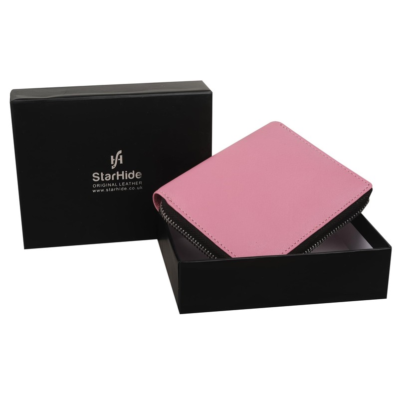 STARHIDE Women RFID Safe Protector Zip Around Genuine Leather Wallet