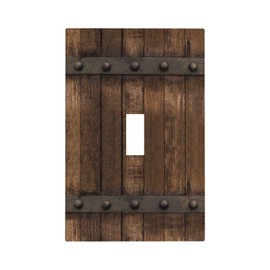 Rustic Brown Wood Barn Door Farmhouse Light Switch Cover Plate Single Toggle 1 Gang Wall Plate Country Decorative Electrical Faceplate for Bathroom Kitchen Home Decor Accessories 5" x 3"
