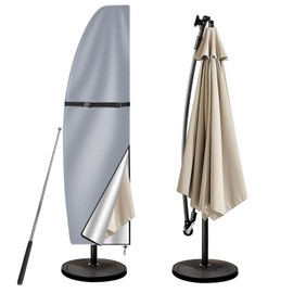 wiipara Parasol Protective Cover with Rod, Cover for Parasol 2 m to 3 m Large Cantilever Parasol Protective Cover, UV Protection, Weatherproof, Windproof and Snow-Proof, Grey, 205 x 25/57/48 cm