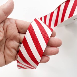 Plush Addict Candy Stripe Christmas Ribbon for Floral, Gift Wrapping, Christmas Tree, Ornaments, Wreaths, Bows, Holiday Decorations and General Crafts - Red - 38mm Wide x 3 Metre