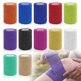 12 Stk Selbstklebender Verband, 10cmx4.5m Selbsthaftende Bandage, Haftbandage Selbstklebend, Elastische Selbsthaftende Verband, Klebeverband Selbstklebend für Aid Pet Grooming Sport Protection(Farbe)