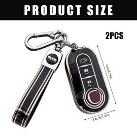 Valicaer Car Key Fob Cover Case Shell Fit for Fiat 500,TPU Protection Case with D-Ring Perfect Compatible with Fiat 500 500l Brava Bravo Accessories for Style & Safety(Black*2)