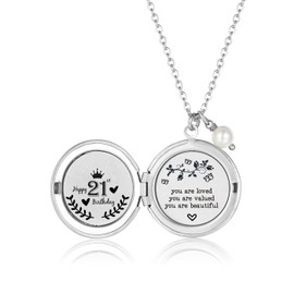 DJwindfy 21st Birthday Gifts for Her 21 Birthday Gift for Women Hidden Message Long Locket Necklace Friendship Birthday Ideas Gift for Her