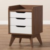 Baxton Studio Maddy Mid-Century Modern Wood 3-Drawer Storage Nightstand, White/Walnut