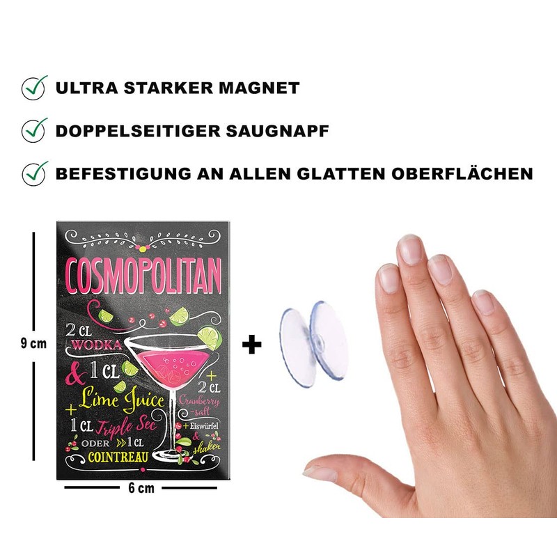 schilderkreis24 Cocktail Recipe Magnet Alcohol Spirits Decoration Fridge Magnet Humour