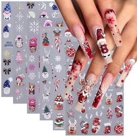 6Sheets Christmas 5D Embossed Nail Art Stickers Set, Shiny Cute Cartoon Snowflake Tree Elk Santa Claus Nail Designs Winter Xmas Nail Art Decals Self-Adhesive New Year Holiday Manicure for Women
