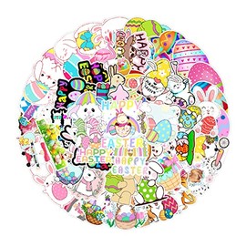 Norinoya 50PCS Easter Rabbit Stickers for Kids,Stickers for Scrapbooking Stamping,Stickers for Party Favors Birthday Decorations Supplies for Girls Kids
