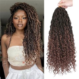 LMZIM 18 inch New Goddess Faux Locs Crochet Hair for Black Women,Goddess Locs Crochet Hair Pre Looped River Locs Crochet Hair with Curly Ends 1B/30