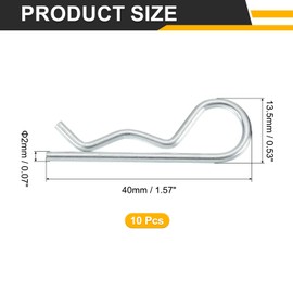 sourcing map 10 Pcs Hitch Pin Clip, 2mm x 40mm R Clips Carbon Steel Retaining Wire Hair Pins Cotter Pin Assortment Kit Clips for Trailer Tractors Mower Carts Truck Pin Clip, Silver