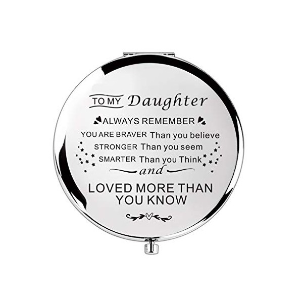 Sister Gifts Birthday Gift Ideas Compact Mirror with Treasured Message for Mother's Day Birthday Christmas Graduation (Silver to My Daughter)
