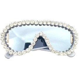 Fashion One Piece Rhinestone Sunglasses For Women Vintage Oversized Silver Shield Diamond Sun Glasses Female Party Shades (silver)