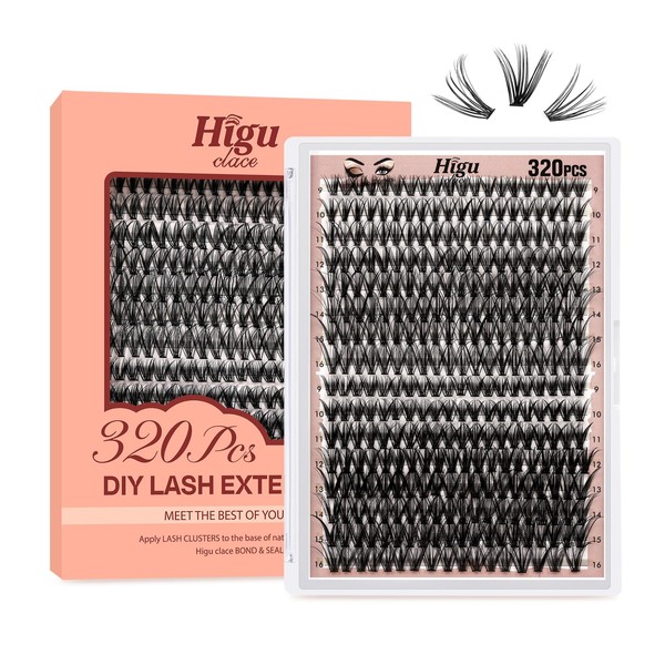 Higu clace 320PCS Lash Clusters D Curl 30D+40D 0.07mm 9-16mm