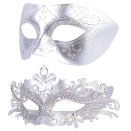 Hoshin Masquerade Mask for Couple, Mardi Gras Deecorations Venetian Masks for Womens(Silver)