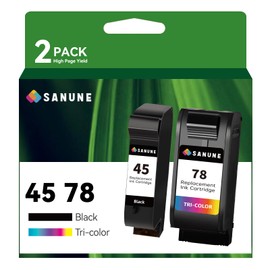 SANUNE 45 78 Ink Cartridge Replacement for HP 45 78 Ink Cartridge Combo Pack 45XL 78XL 51645A C6578AN for Color Copier 180 Deskjet 1100C 1220C 6122 930C 970C 990C Printer (1 Black 1 Tri-Color)