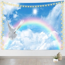 CORFOTO 70x47 Inch Fabric Peace Dove Rainbow Tapestry Holy Spirit Love and Peace White Dove Wall Hanging Christian Easter Tapestry for Bedroom Aesthetic Living Room College Dorm Decor
