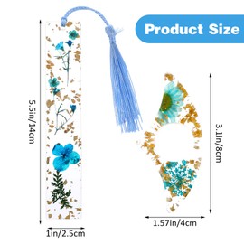 2Pcs Book Page Holder, Dried Flower Resin Thumb Book Page Holder and Bookmark with Tassel, Book Accessories for Reading Lovers, Gift for Bookworm, Readers, Literary, Students, Teachers (Lake Blue)