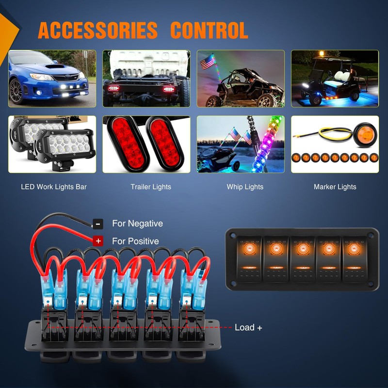 Nilight 6 Gang Rocker Switch Panel with Orange LED Light