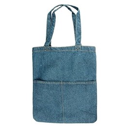 Mens Womens Denim Tote Shoulder Shopping Bag Satchel with Front Pockets - Stonewash