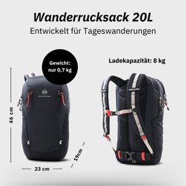 NORDKAMM® Robic® Professional Hiking Backpack 20 L Small – Only 680 g, Backpack 20 L Made of Robic® Performance Nylon for Men and Women with Rain Cover, Blue-20L-Short, S