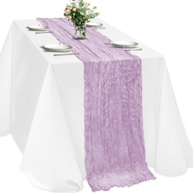 Lilac Purple Cheesecloth Table Runner, 120 inch 10ft Lavender Boho Rustic Gauze Cheese Cloth Runner for Wedding Bridal Shower Baby Shower Birthday Party Easter Table Decorations