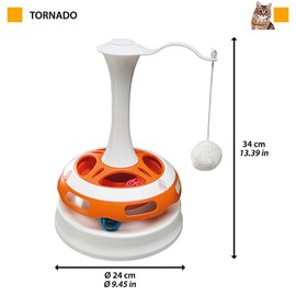 Ferplast Interactive Cat Toy TORNADO, Teaser Pet Toy with Soft Toy and 2 Balls Included, Electronic Cat Toy with Non-Slip Feet, Ø 24 x 34 cm