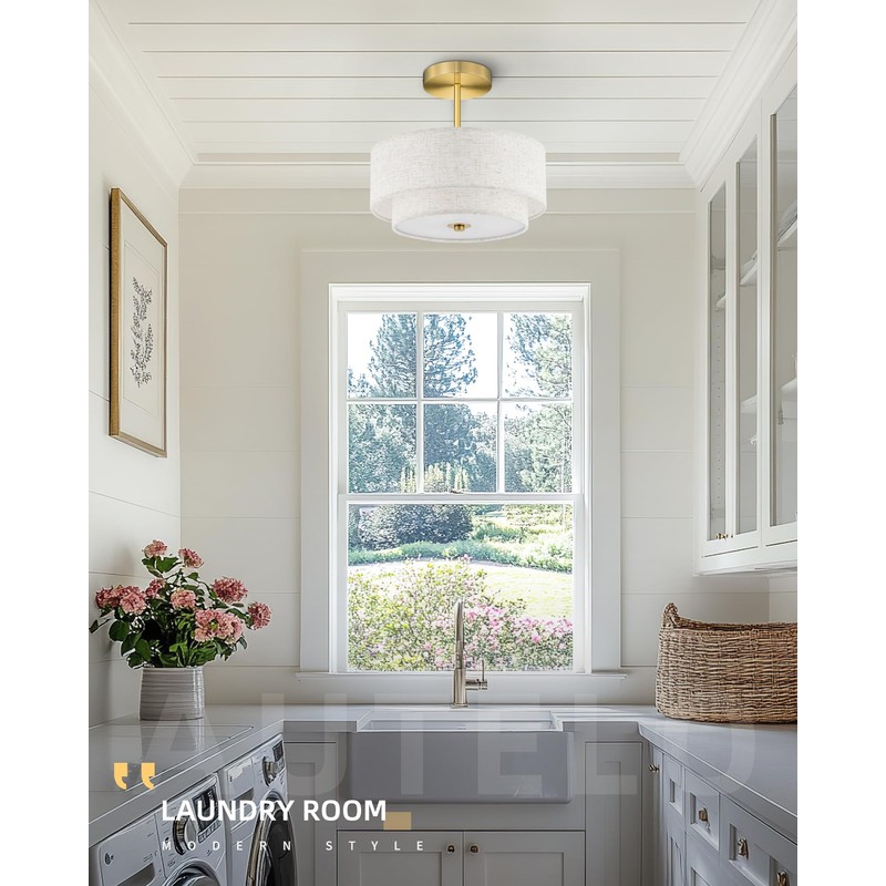 AUTELO Semi Flush Mount Ceiling Light, 12" Gold Light Fixtures