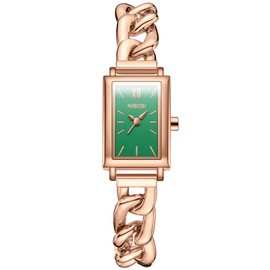 NIBOSI Women's Green Dial Rectangle Case Rose Gold Strap Fashion Elegant Casual Luxury Quartz Waterproof Fashion Analog Stylish Green Modern Watch, Green, Modern