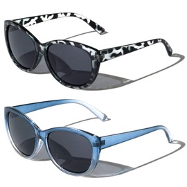 V.W.E. 2 Pairs Women Outdoor Reading Sunglasses Oversized Full Lens Readers Leopard (1 Grey 1 Blue, 4.00, multiplier_x)