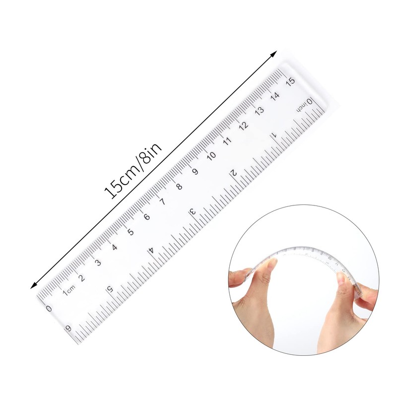 Pack of 6 15 cm Plastic Ruler, Transparent Ruler with