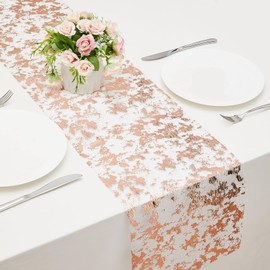 Rose Gold Table Runner 11''x 30 Feet Glitter Table Runner Roll Metallic Table Runner for Table Decorations Thin Mesh Table Runner for Wedding Bridal Shower, Baby Shower Birthday Party (Rose Gold)