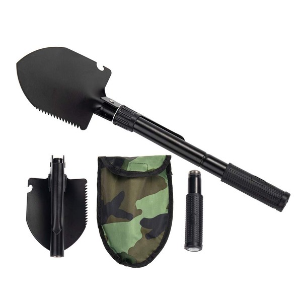 Jipemtra Gardening Folding Shovel Military Camping Shovel Survival Gear Entrenching Tool with Carrying Pouch Metal Handle for Camping Trekking Gardening Fishing Backpacking Snow (Black)