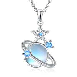 KINGWHYTE Planet Necklace 925 Sterling Silver Moonstone Pendant Celestial Jewellery Birthday Gifts for Women