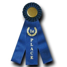 Rosette Award Ribbon 1st Place - 3 Streamer {Blue} 10" Length 3" Rosette