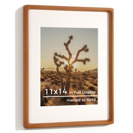 RICHFOCUS 11x14 Picture Frame USA-Sourced Natural Teak Solid Wood Photo Frame Handcrafted Rounded Corner Wooden Frame with Real Glass Display Photos 8x10 with Mat or 11x14 Without Mat