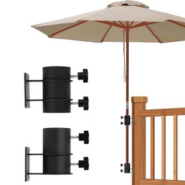 Pssopp Heavy Duty Patio Umbrella Holder, Stainless Steel Umbrella Stand Clamp Bracket for Railing Mount to Deck Fences Balcony Courtyard