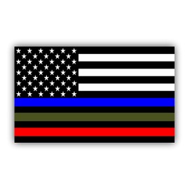 Magnet Police Military and Fire Thin Line USA Flag Blue Green and Red stripe Magnetic vinyl bumper sticker sticks to any metal fridge, car, signs 5"
