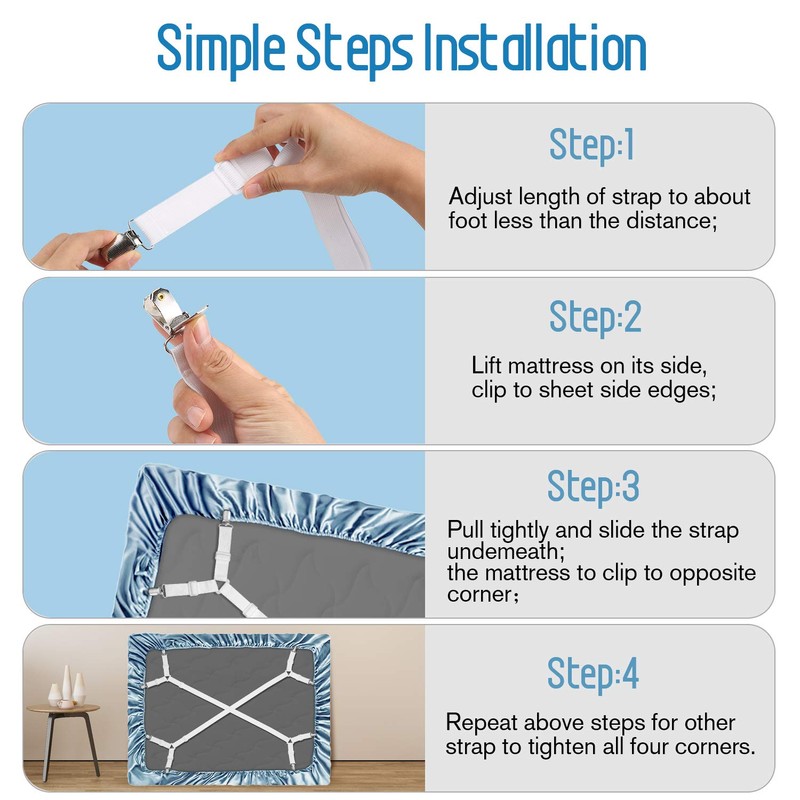 Wadeo Adjustable Elastic Bed Sheet Tighteners Bed Sheet Clip Mattress