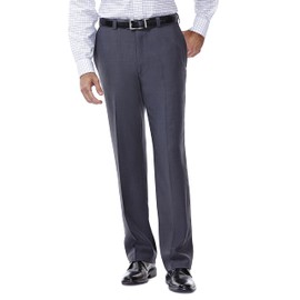 Haggar mens Eclo Stria Expandable-waist Plain-front dress pants, Med Grey, 32W x 30L US