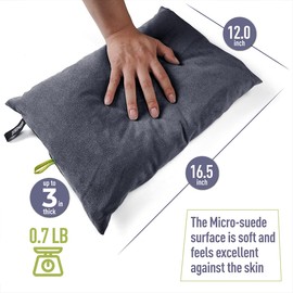 ZOOOBELIVES Down Filled Camping Pillow for Travel, Washable Soft Cover, Small Camp Cushion for Neck & Lumbar Support On-The-Go, Ultralight & Compressible for Hiking Backpacking - AlpliveS2046