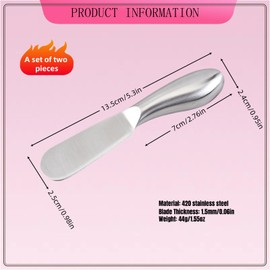 2 Pcs Butter Knife Set, Stainless Steel Cheese Knife Spreaders - Versatile Kitchen Gadgets for Butter, Cheese, Jams & Spreads - Compact Metal Spreader Knives, Great for Sandwiches, Pastries & Serving