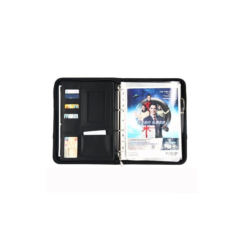 Portfolio Folder A4, Vegan Leather 4-Ring Conference Folder with Calculator
