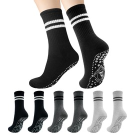 HYCLES 3 Pairs Non Slip Yoga Pilates Grip Socks for Women Anti Slip Socks with Stripe for Ballet, Dance, Hospital, Home, Workout, Fitness, Running M