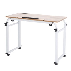 POCREATION Overbed Desk with Wheels, Height Laptop Cart Mobile Computer Desk with Wheels (31.5inch Ancient Oak)