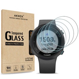 AKWOX [4-Pack] Tempered Glass Screen Protector for Garmin Swim 2 Watch, [2.5D Arc Edges High Definition 9H Hardness] Anti-Scratch, Bubble-Free
